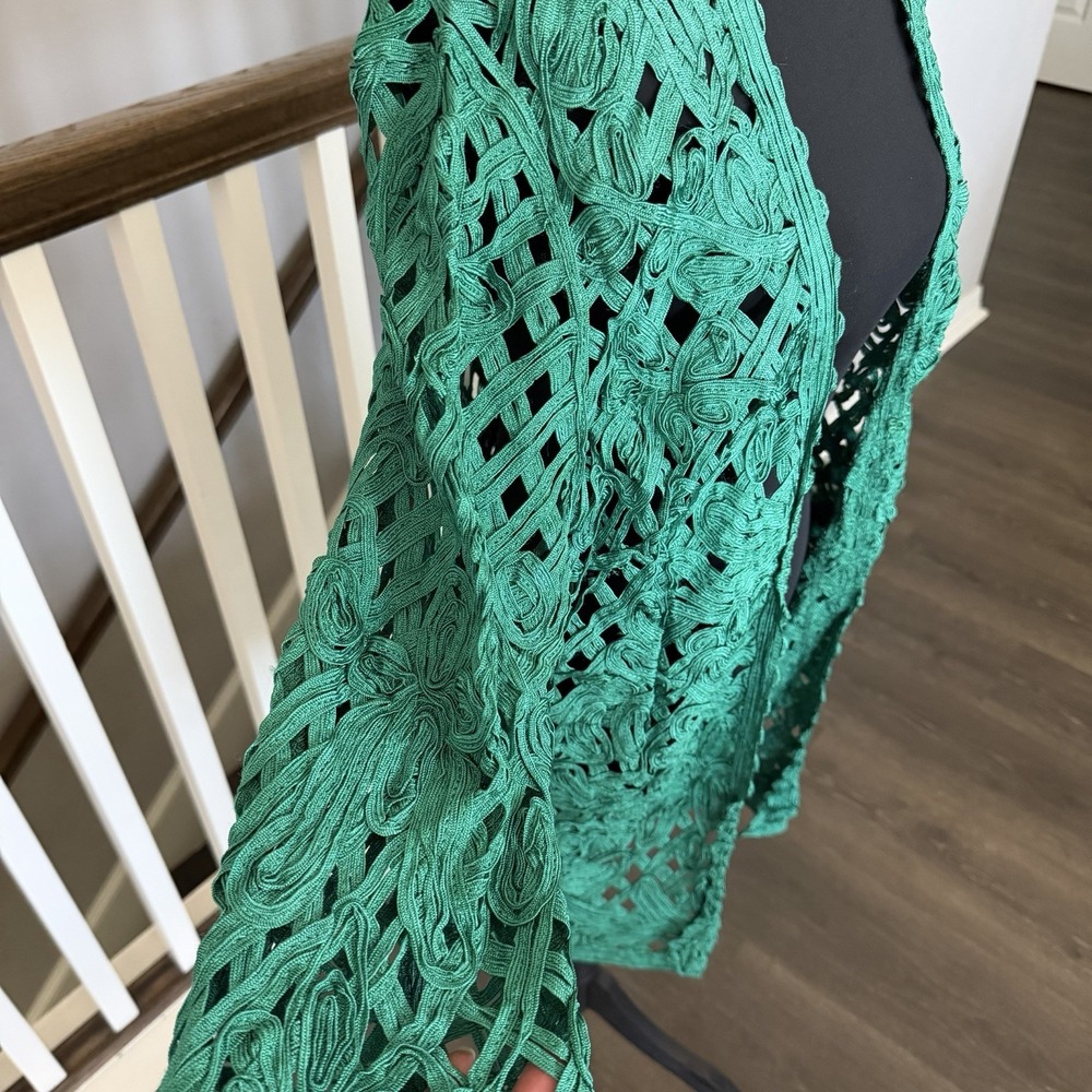 Chicos Travelers Crochet Cardigan Jacket Green Sz 3 Romantic Cottage‎ XL Resort - Picture 2 of 10